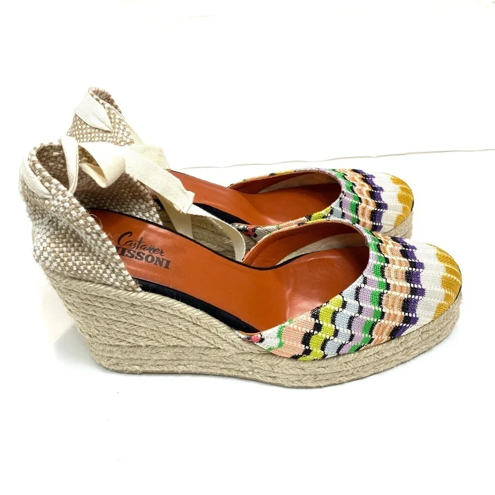 Castaner Missoni Zigzag Knit Lace up Ankle Espadrilles Sandals Size 41 / US 11